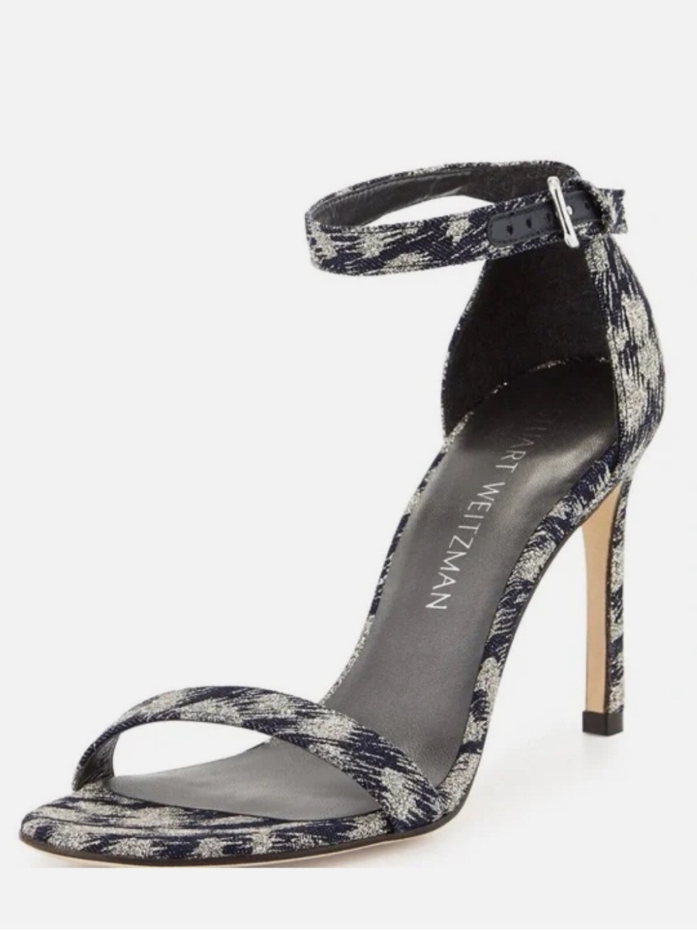 Stuart Weitzman Nudistsong Navy Galaxy Denim Ankle-Strap Sandal